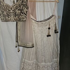 Elegant Cream and Black Embroidered Skirt